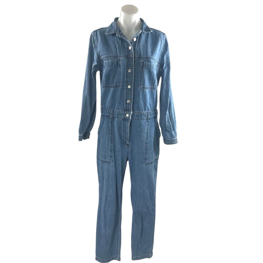 Old Navy Blue Collared Long Sleeve Button Down Denim Coverall Romper Jumpsuit M